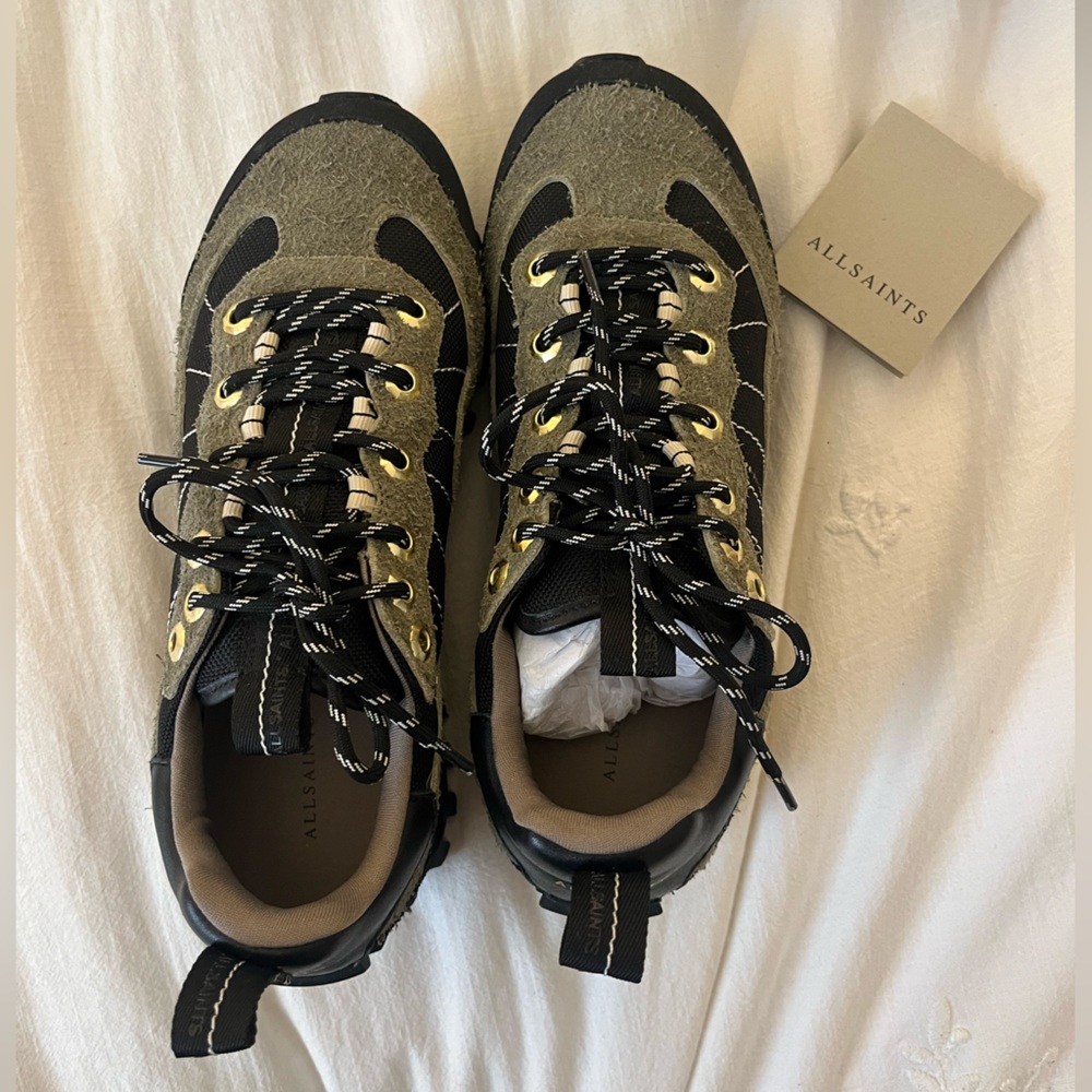 All Saints Nevis Sneakers in Khaki Green - Picture 2 of 8